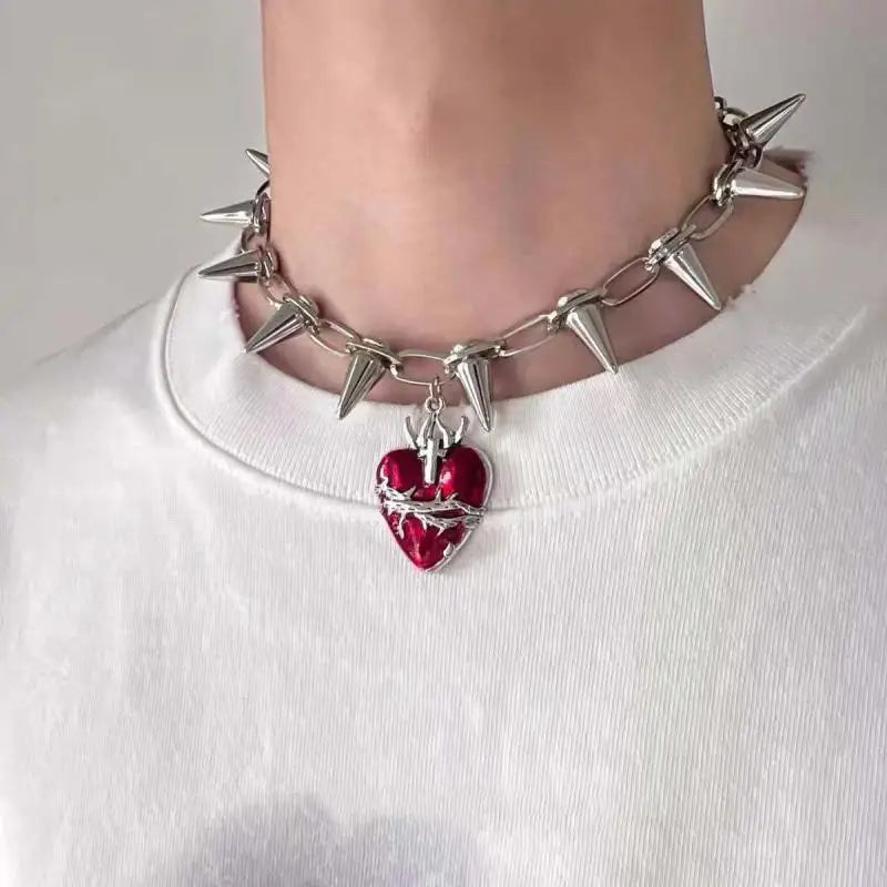 de Mujer Punk Heart Colgante Silver