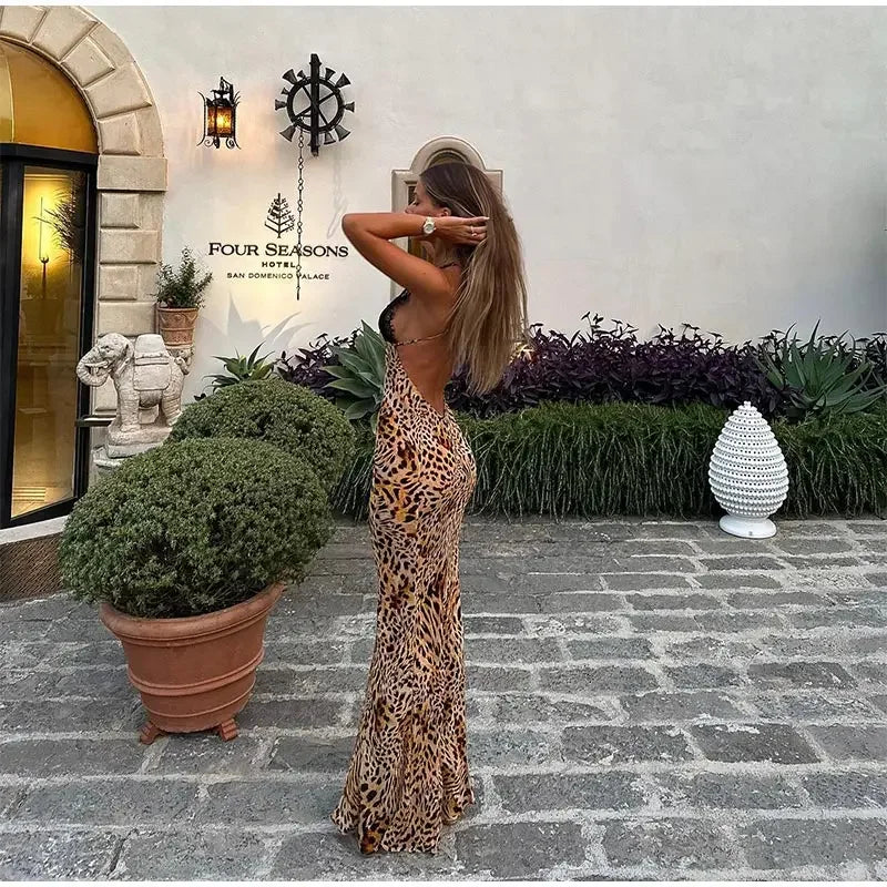 Vestido Gótico Leopard Print Maxi