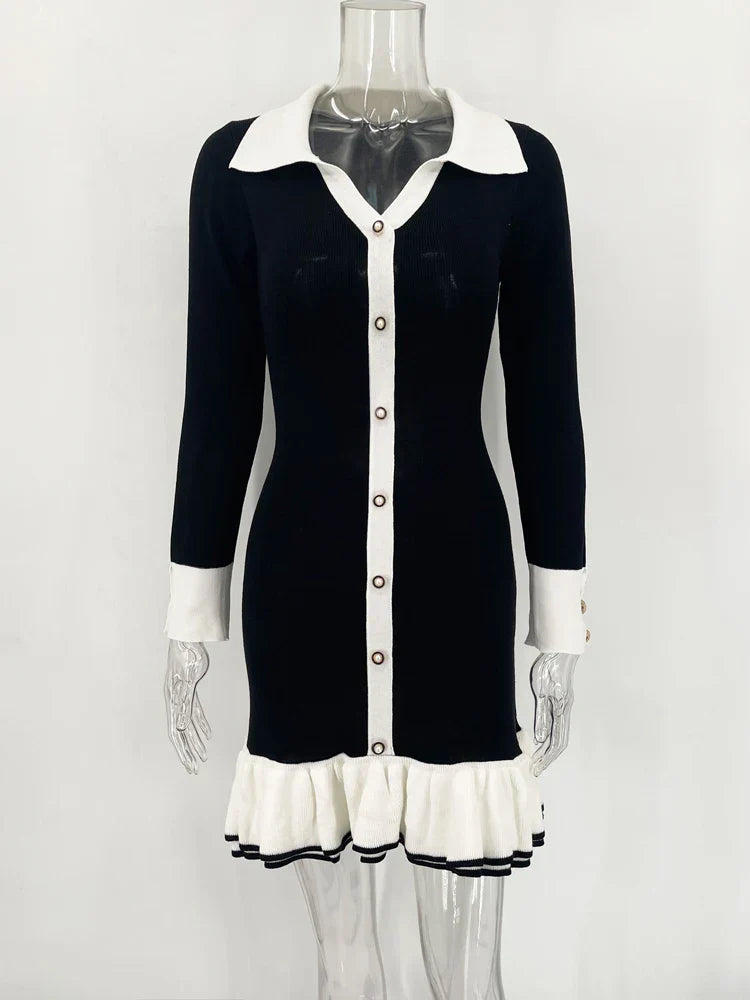 Vestido Gótico Ruffled Bow Knit Mini