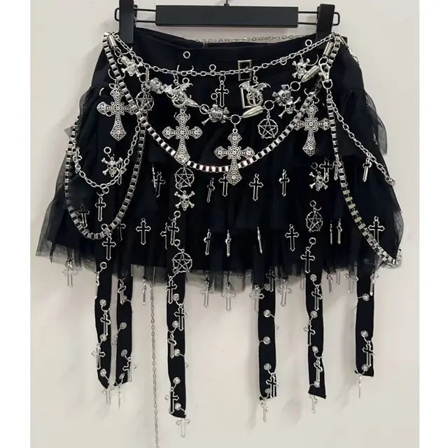 Falda Gótica Salem de Plata Oscura