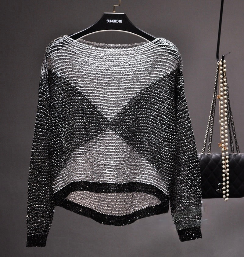 Top Gótico Sequined Long-Sleeve