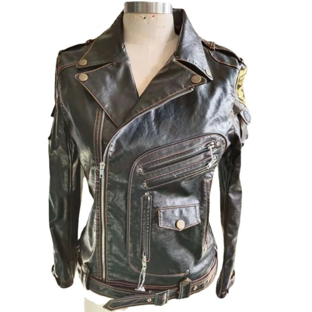 Chaqueta Biker de Cuero Negro del Caos