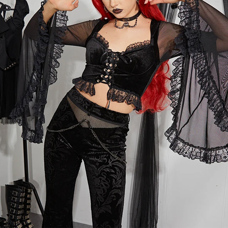 Flared Lace Top Gótico