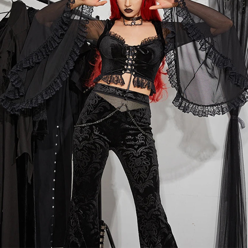 Flared Lace Top Gótico
