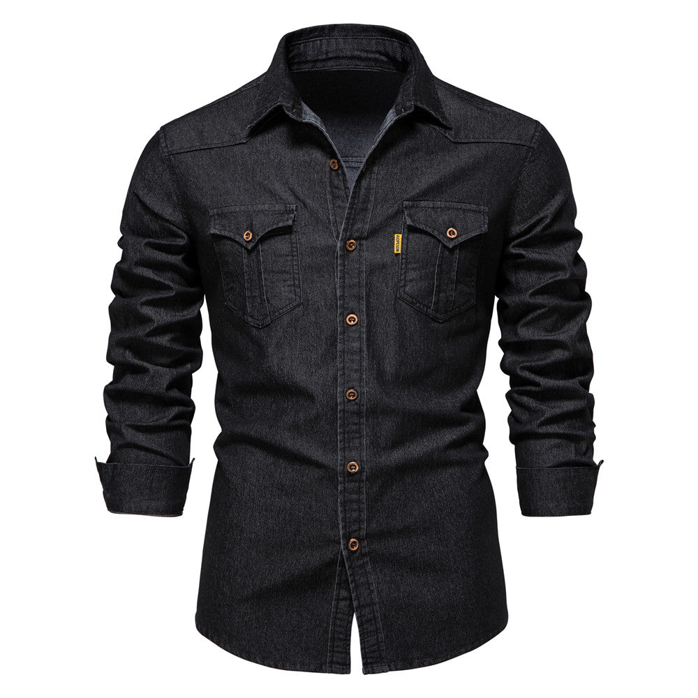 Camisa Denim Negra Manga Larga