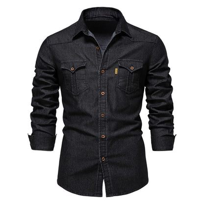 Camisa Denim Negra Manga Larga