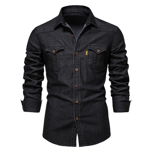 Camisa Denim Negra Manga Larga