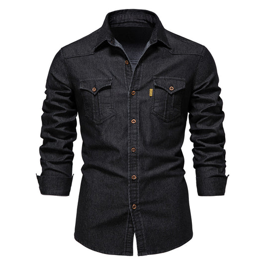 Camisa Denim Negra Manga Larga
