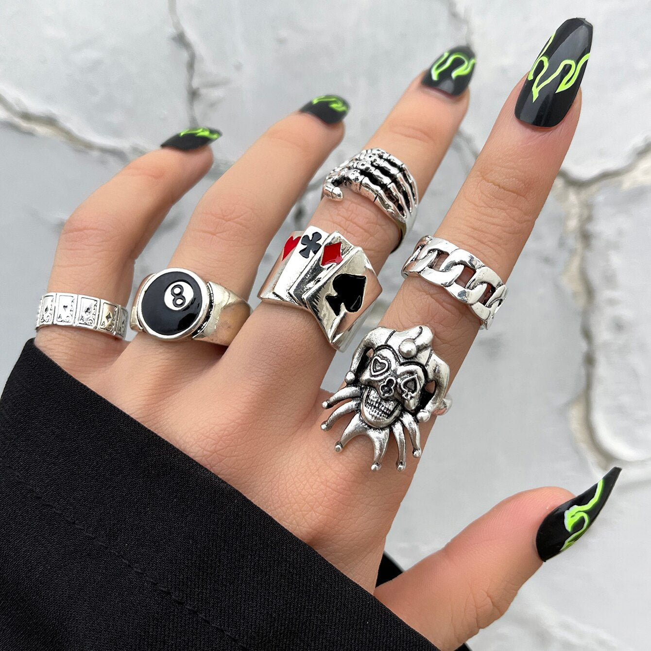 Gótico Punk Anillo Set Oscuro