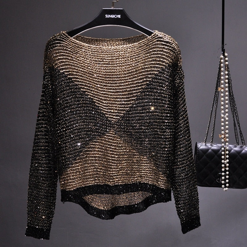 Top Gótico Sequined Long-Sleeve