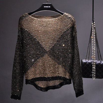 Top Gótico Sequined Long-Sleeve