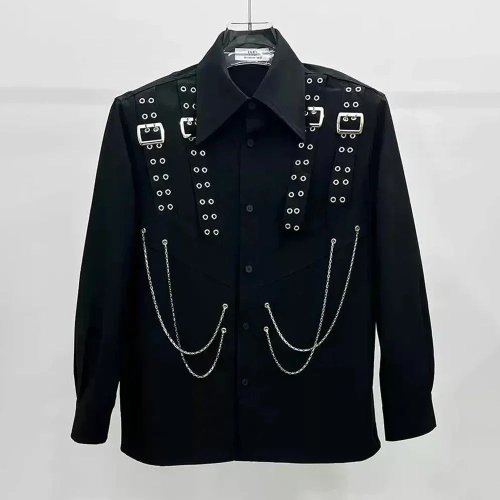 Camisa Gótica Negra con Cadenas