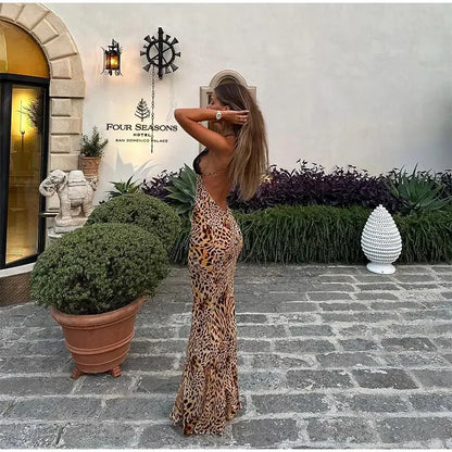 Vestido Gótico Leopard Print Maxi