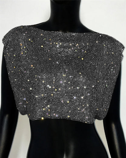 Top Gótico Rhinestone Metal Crop