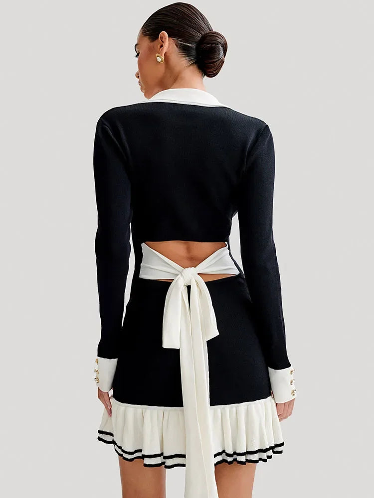 Vestido Gótico Ruffled Bow Knit Mini