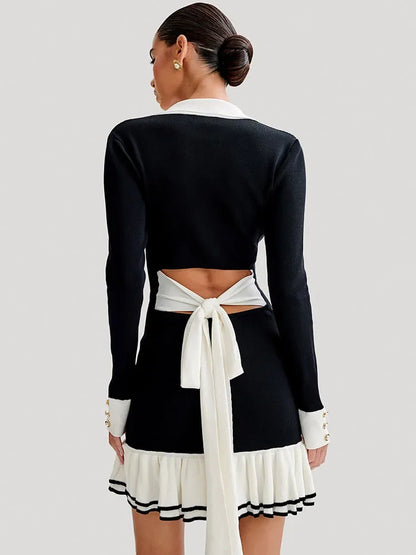 Vestido Gótico Ruffled Bow Knit Mini