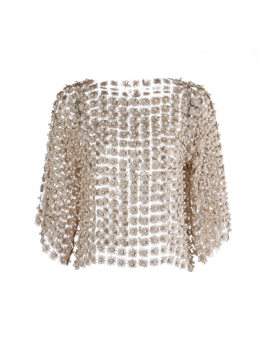 Camiseta Gótica Hollow Out Patchwork Pearls