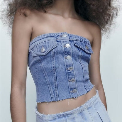 Top Gótico Strapless Denim Corset