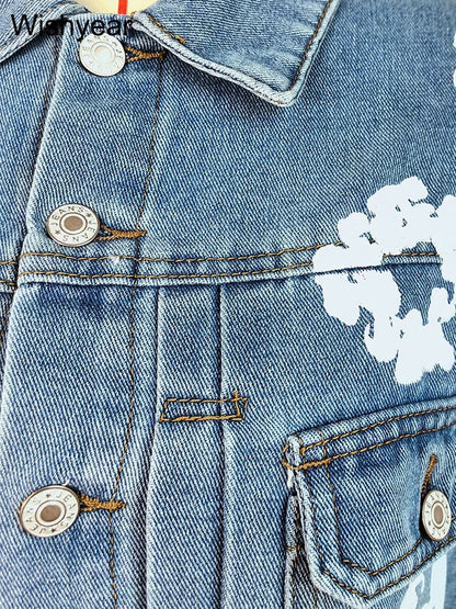 Chaqueta Gótica Floral Print Denim