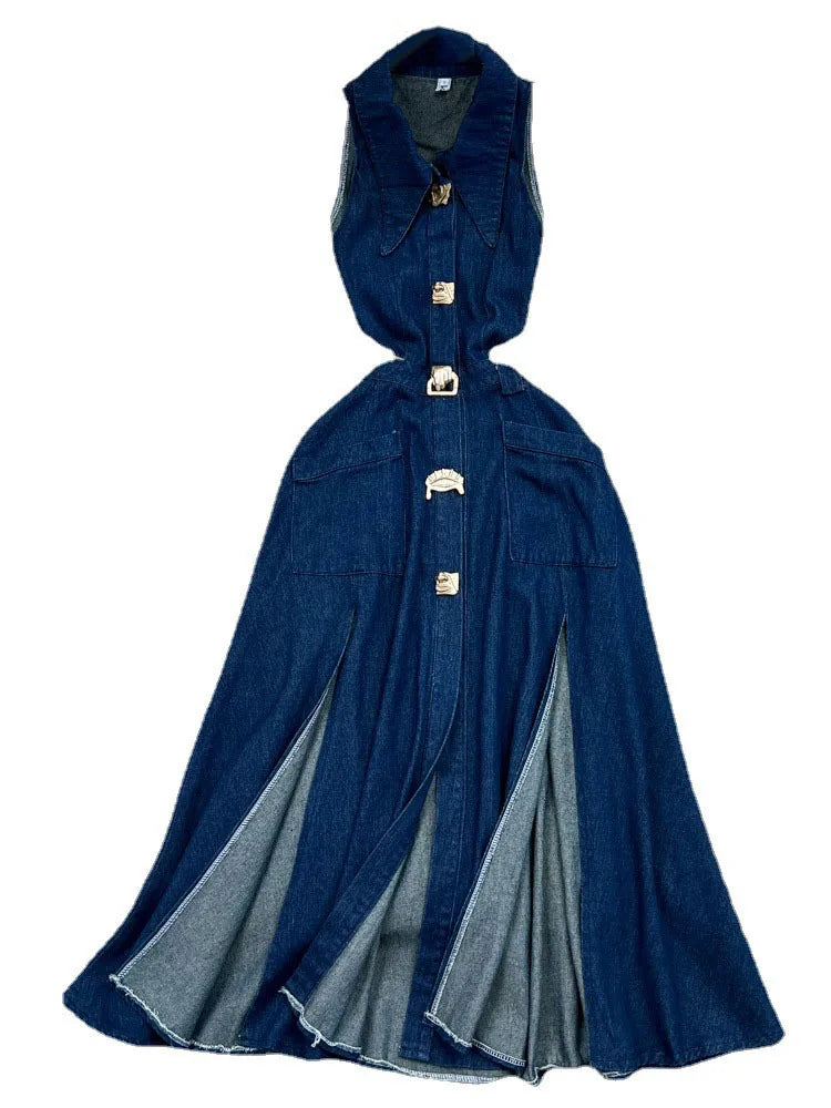 Vestido Gótico Metal Buckle Denim