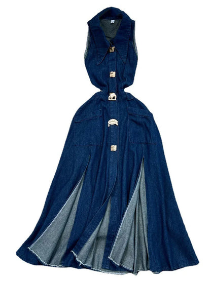 Vestido Gótico Metal Buckle Denim