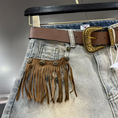 Shorts Góticos Fringe Denim