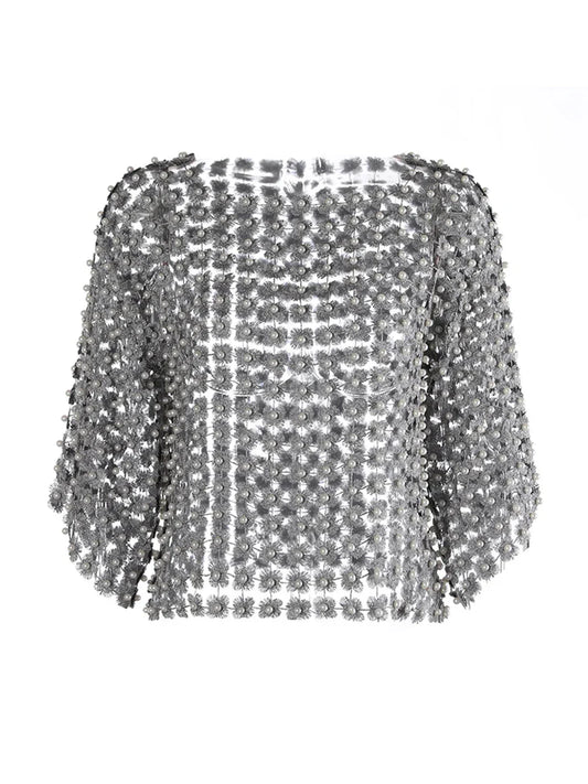 Camiseta Gótica Hollow Out Patchwork Pearls