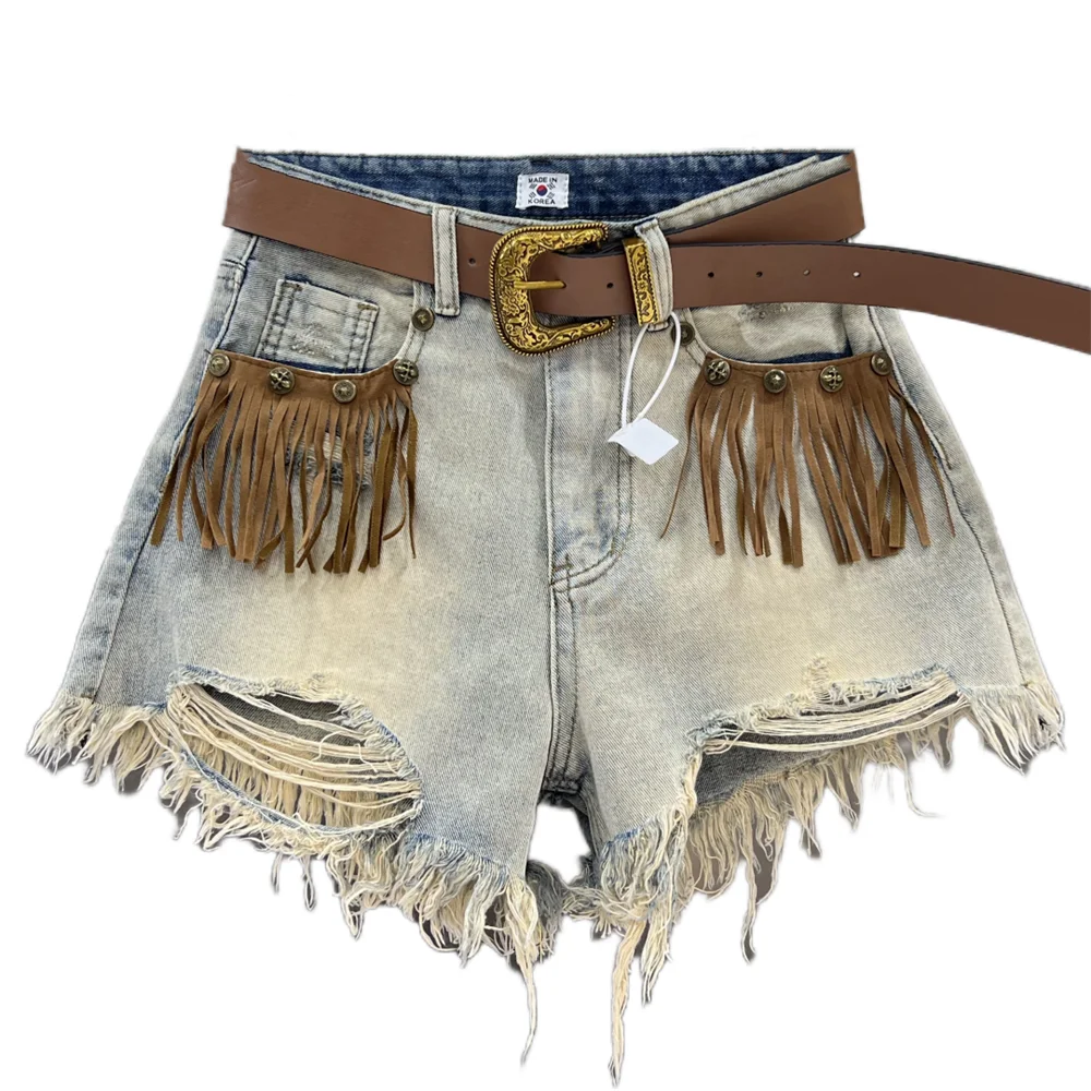 Shorts Góticos Fringe Denim
