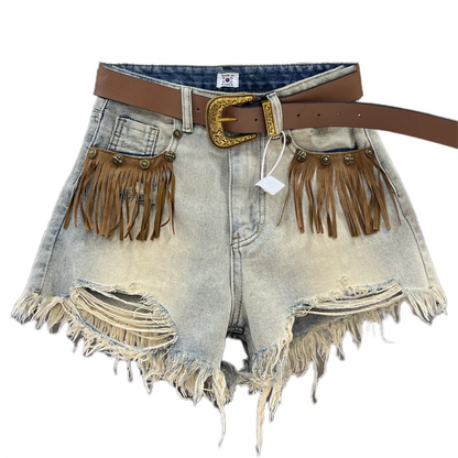 Shorts Góticos Fringe Denim