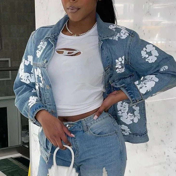 Chaqueta Gótica Floral Print Denim