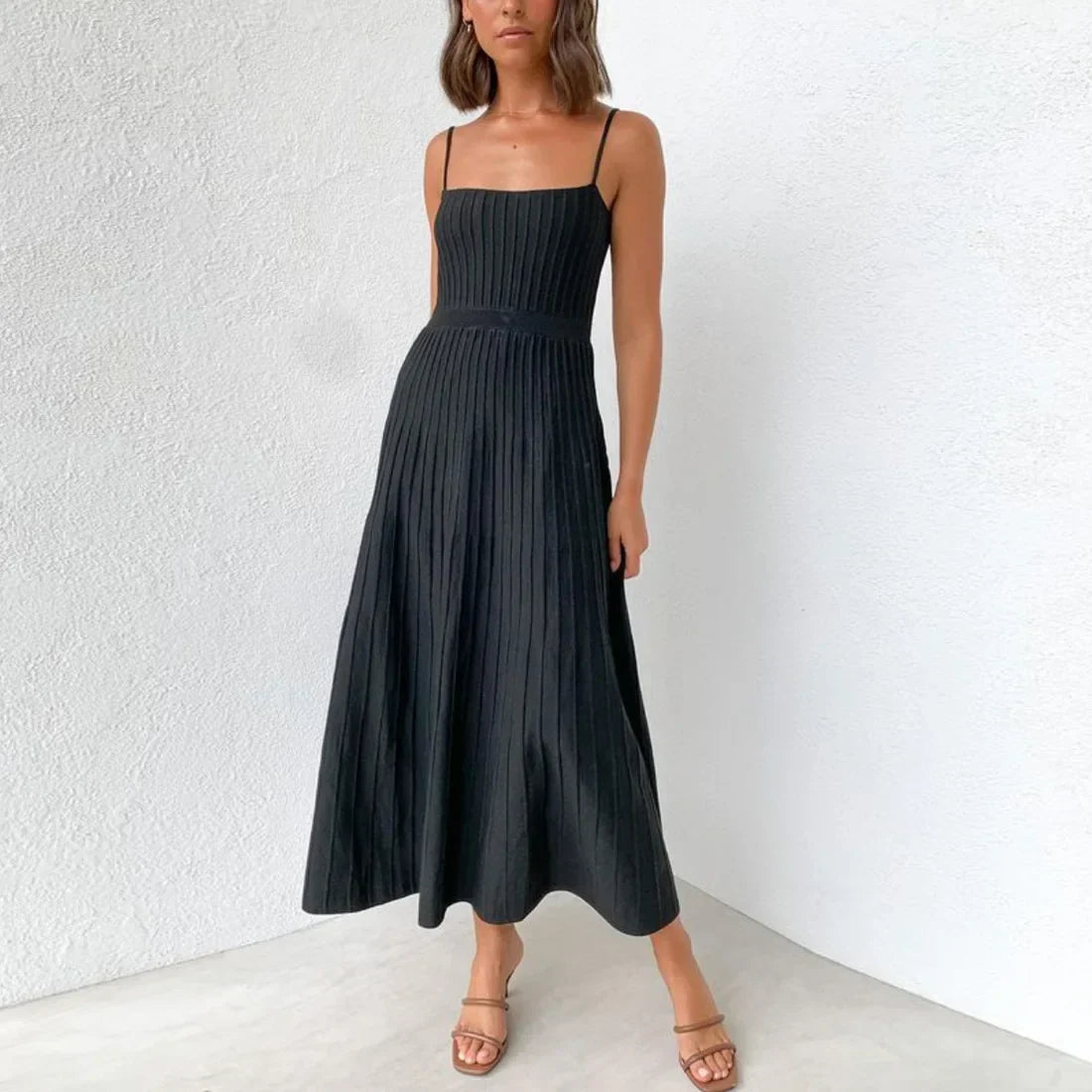 Vestido Gótico Knitted Pleated Long