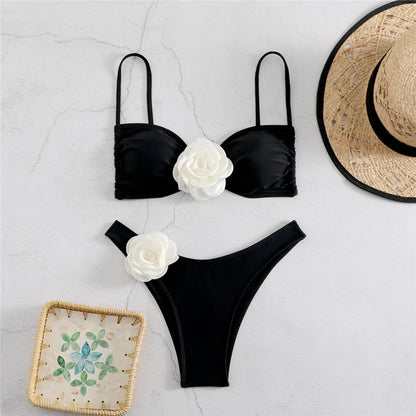 Top Gótico Flower Bandeau Bikini