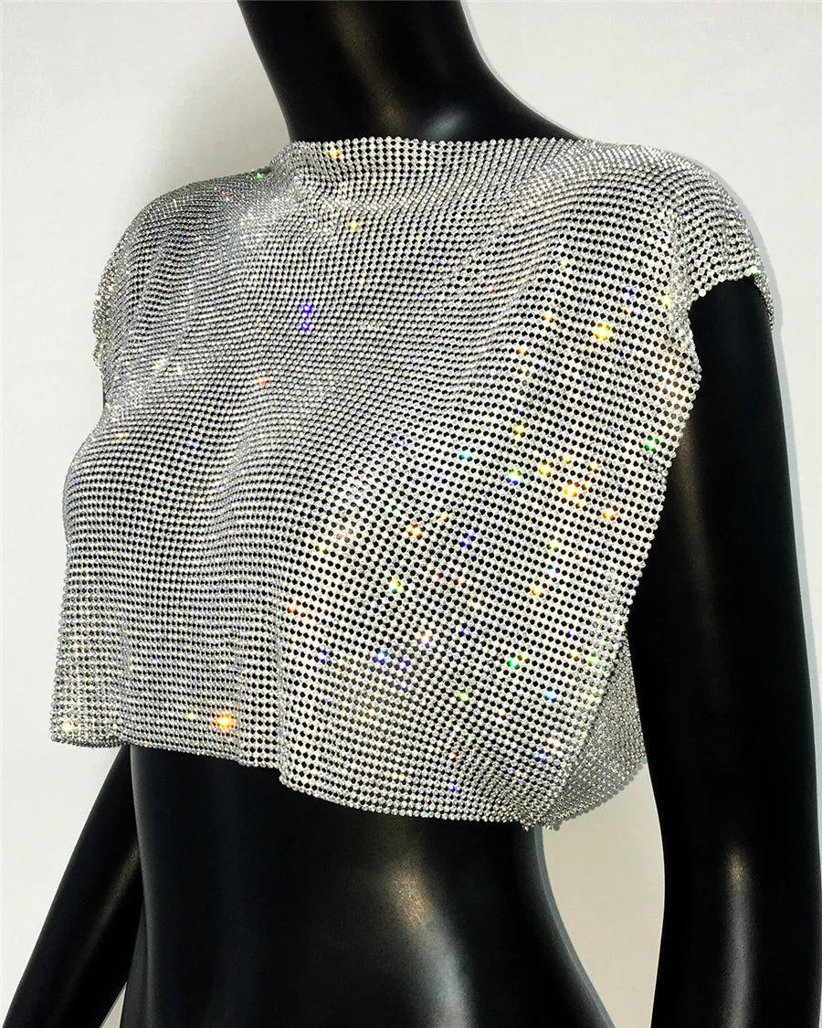 Top Gótico Rhinestone Metal Crop