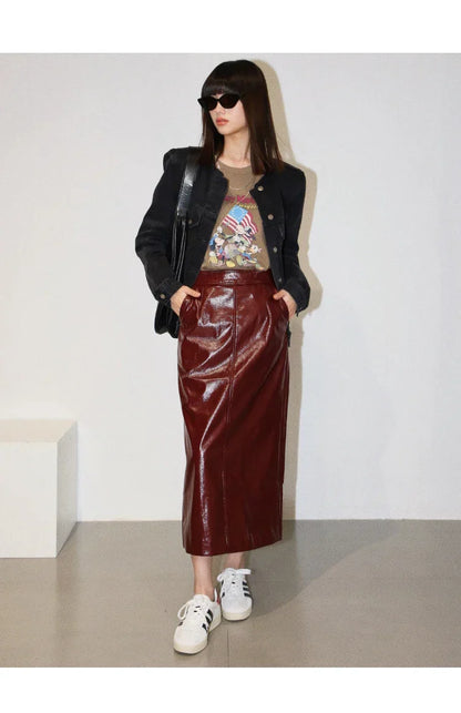 Falda Gótica Aurora Cuero Midi