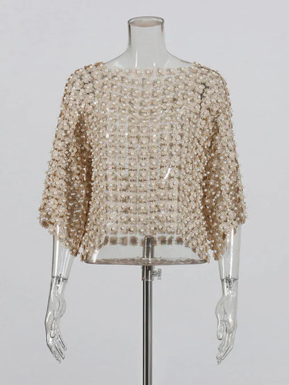 Camiseta Gótica Hollow Out Patchwork Pearls