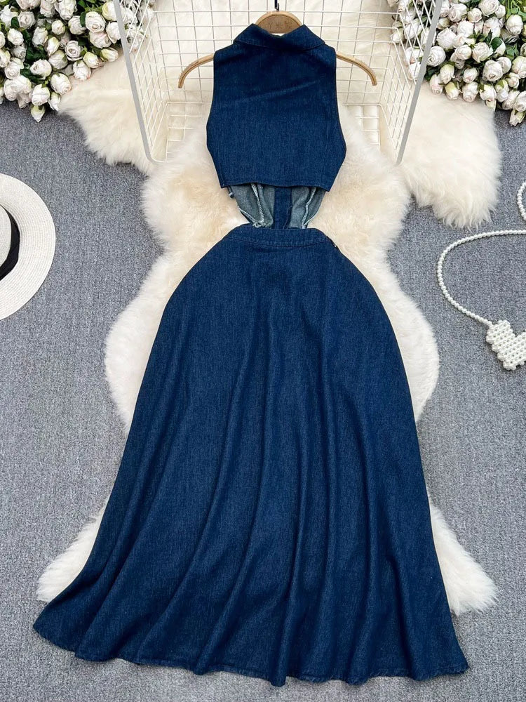 Vestido Gótico Metal Buckle Denim