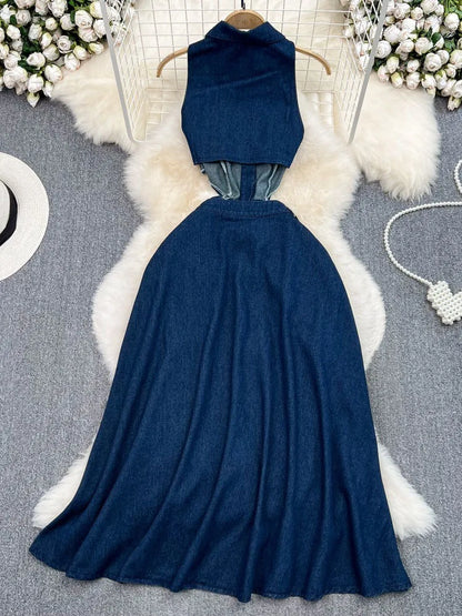 Vestido Gótico Metal Buckle Denim