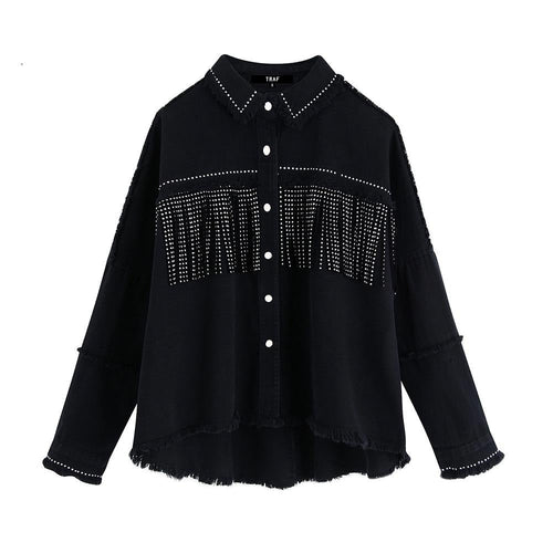 Chaqueta Gótica Denim Tassel Beaded