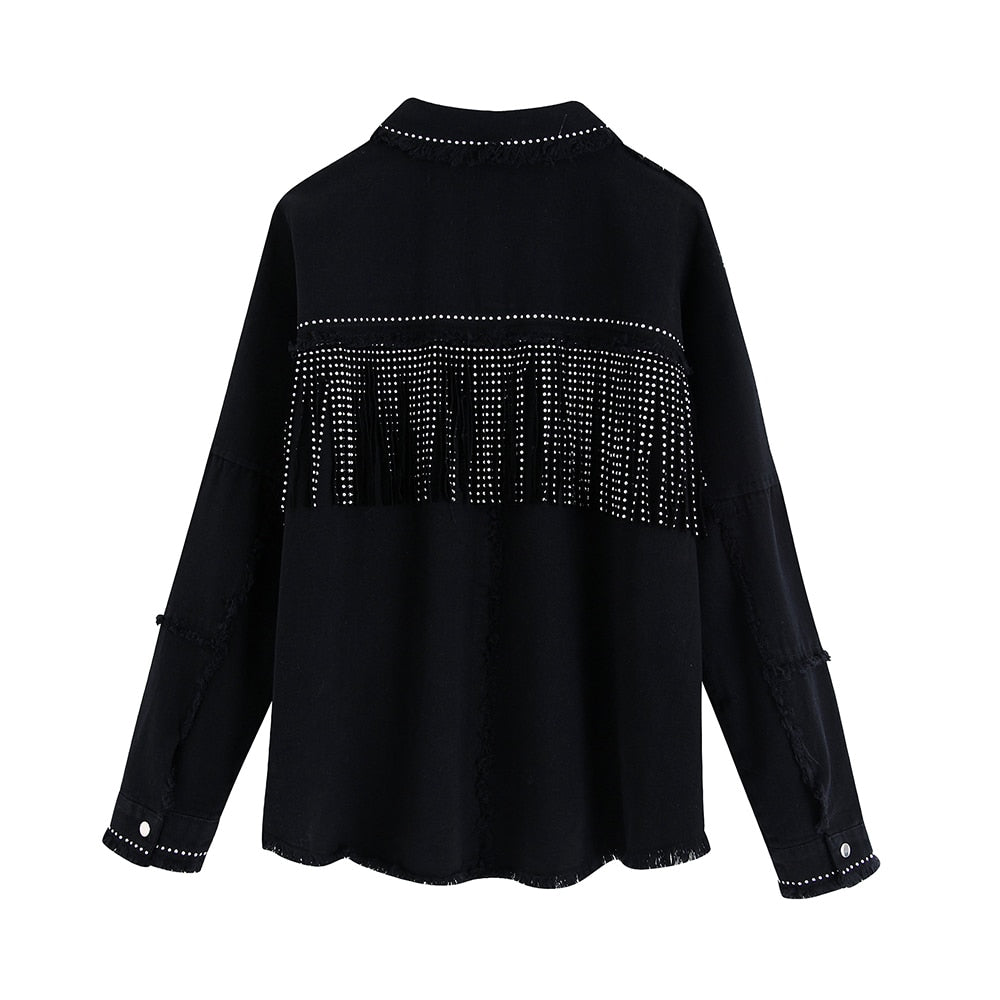 Chaqueta Gótica Denim Tassel Beaded