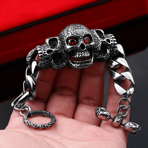 Pulsera Calavera Ojos Carmesí