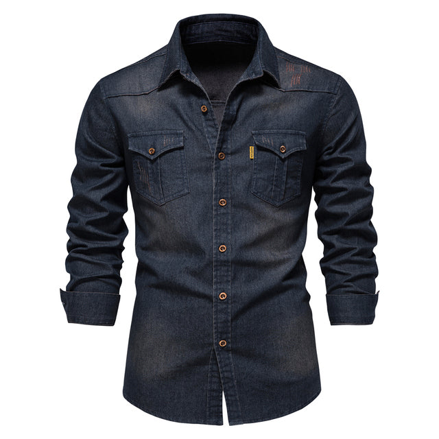 Camisa Denim Negra Manga Larga