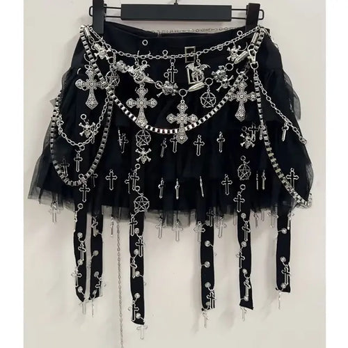 Falda Gótica Salem de Plata Oscura