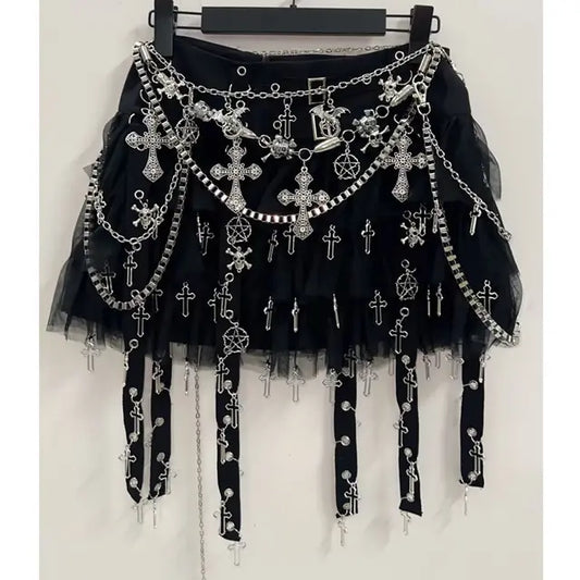 Falda Gótica Salem de Plata Oscura